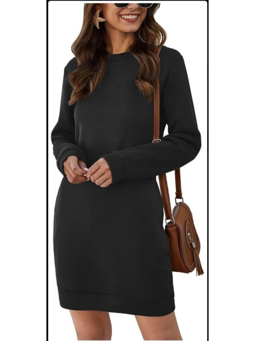 New Black long sleeve mini dress with pockets S
